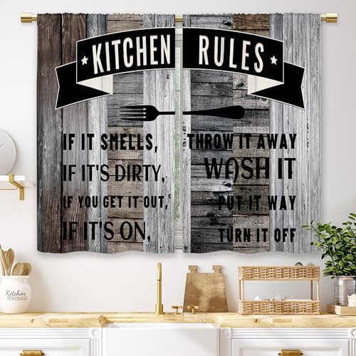 Laifzere Vorhänge im Landhausstil, Küchenregeln, rustikal, Küche, Holzmuster, kleine, kurze Café-Vorhänge, Vintage, Gabel, Retro, Holzdiele, Bad, Wohnzimmer, Schlafzimmer, 2 Paneele, 70 x 99 cm