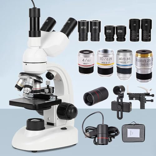 Microscopio ottico professionale 5000X, con oculare elettronico, obiettivo 4X, 10X, 40X, 100X, microscopio trinoculare aggiornato per studenti delle scuole primarie e secondarie