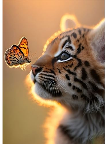 DPHERO Tigerjunges Diamant Painting Bilder für Erwachsene Anfänger,5D Schmetterling Diamond Painting Set,DIY Runde Steine Baby Tiger Diamant Kunst Kits, Diamant Painting für Zuhause Dekor 30x40 cm