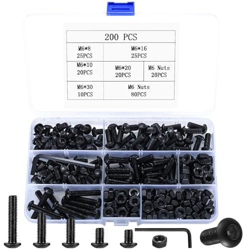 200 Stück M6 Schrauben Set, Linsenkopf Sechskantschrauben Muttern Set, Innensechskant Schrauben mit Muttern Set, Rundkopf Gewindeschrauben Set, legierter Stahl Maschinenschrauben Sortiment Set