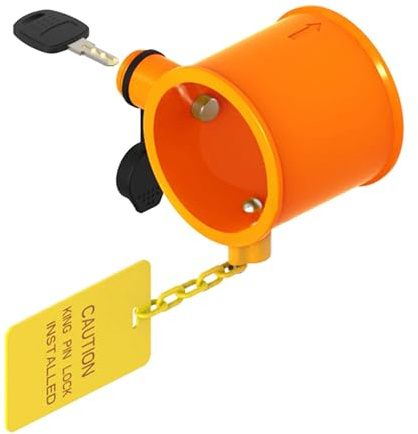 Cerradura King Pin Lock para semirremolque, bloqueo de quinta rueda, pasador de bloqueo antirrobo de enganche de 5ª rueda, candado rojo con etiqueta de precaución amarilla brillante para caravanas