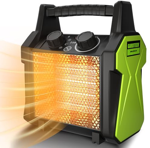 GARDTECH 2000 watts Chauffage Soufflant à économie d'énergie, Céramique, Radiateur électrique extra puissant, Grand évent, Style industriel Chauffage de chantier, Protection Surchauffe, Vert