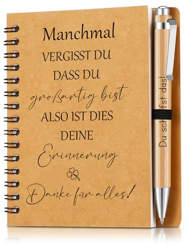 Sinmoe Abschiedsgeschenk Kollege Mitarbeiter Dankeschön Geschenke für Kollegen Motivierendes Inspirierendes Notizbuch mit Holz Kugelschreiber Mini Spirale Notizblock(Manchmal)