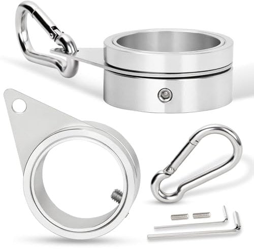 BONWIN Fahnenmast-Ringe, 3,8 cm, 2 Stück, Aluminiumlegierung, drehbar, 360° drehbar, Anti-Wickel-Fahnenmast-Ring-Hardware mit Edelstahl-Karabinern für 3,2–3,8 cm Durchmesser