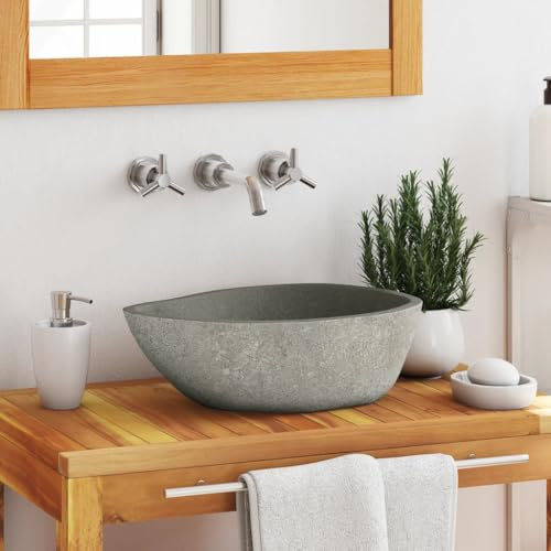 Myheimly Waschbecken Flussstein Oval (37-46) x(29-36) cm Naturstein Aufsatzwaschbecken Waschschale Waschtisch Handwaschbecken Bad Waschplatz Badezimmer