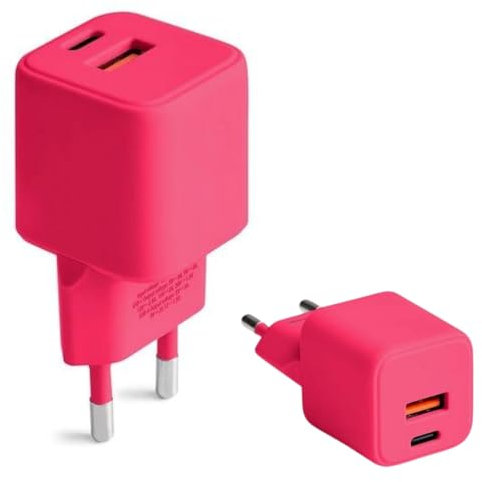 FOREVER COLORUM Ladegerät USB-A USB-C 30W Magenta - Quick Charge Funktion und Power Delivery Technologie - USB Ladegerät mit Feuerfestes Gehäuse und GaN-Technologie - Schnellladegerät USB C USB A