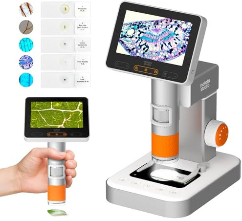 MX2-AS USB Digital Microscope for Kids Adults, MatataStudio 2-in-1 Handheld Miniscope Portable Microscope 1600X with 4.3'' HD Screen LED Camara WiFi 4K 1080P Smart Dyeing Microscopes for School Lab