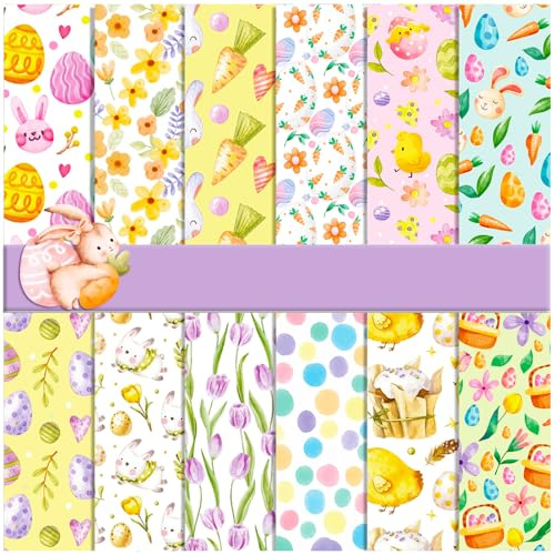 24 Blatt Ostermuster-Papier, Scrapbook-Papier, 30 x 30 cm, doppelseitig, Kaninchen, Osterei, Blumen-Bastelpapier, Hase, Huhn, Karotte, Karton, Papierblock für Kartenherstellung, Kunstprojekte (Ostern
