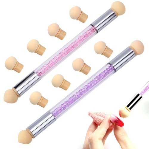 WeddHuis 8 têtes de remplacement et 2 pinceaux éponge et tampon, double tête, applicateur brosse, à pigment, éponge acrylique, stylo ombrage dégradé pour ongles, pinceau à poudre, tampon ongle, mousse