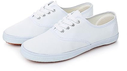 Scarpe da ginnastica classiche da donna, in tela, bianche, basse, con lacci, leggere, casual, comode, da skate, con suola in gomma, scarpe da ginnastica in tela, bianco, 38 EU