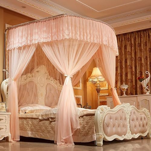 GXXINGIN Geformtes Moskitonetz für Bettvorhang mit ausziehbarer Stange und Bodenhalterung, einfache und werkzeuglose Montage