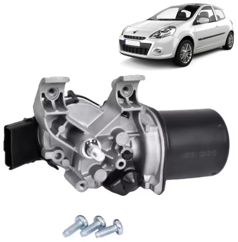 Moteur essuie-glace avant compatible pour Renault Clio III modèles 3/5 portes, Grandtour et Van – Voltage 12V - Connexion à 4 broches – Remplace 8200268931, 7701061590