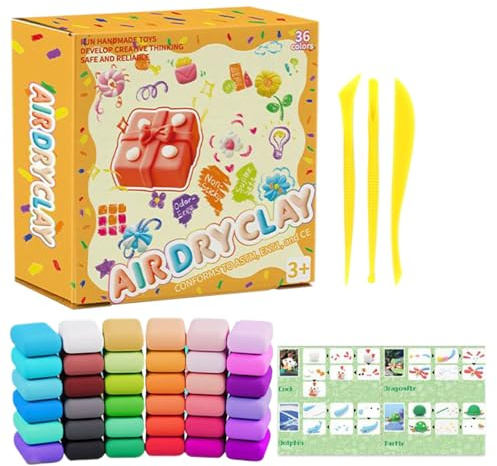 Trockener Ton, 36 Farben, lufttrocknend, selbsthärtende, flexible, leichte, weiche Knete, Set für Sinnesspiele, und Mädchen, 3–12 Jahre alt