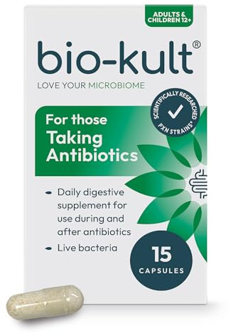 Bio-Kult for Those Taking Antibiotics – 14 Live Bacterial Strains – 8 Billion CFU – Supports Gut Flora Balance During Antibiotic Use – 15-Day Course – Gluten Free & Vegetarian – Suitable for Ages 12+