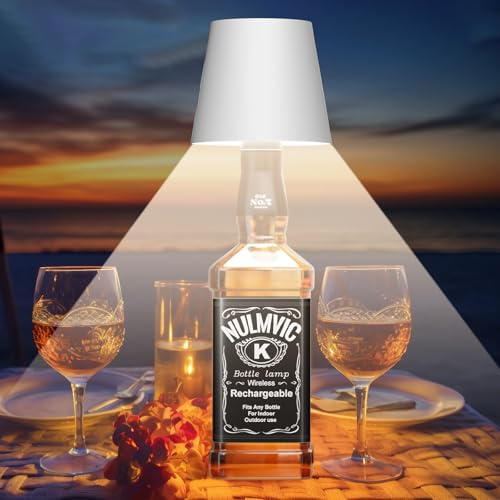 nulmvic Wireless Bottle Lamp,Touch Control Table Lamp, Dimmable 3 Color Temperatures,Wine Bottle Light for Bars,Restaurants,Outdoor,Decor(White)