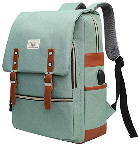 Ronyes College Bag Fits up to 15.6’’ Laptop Casual Rucksack Waterproof Business Travel School Backpack Daypacks with USB Unisex(LightGreen)