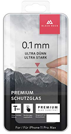 Hama Black Rock Schutzglas Schott Ultra Thin 9H (für iPhone 11 Pro Max, SCHOTT Ultra Thin 0,1 mm, Schutzklasse 9, Tempered Glass Type 9H) transparent