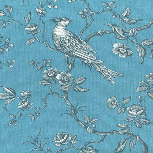 Textiles français Baumwollstoff | Die hoheitsvollen Vögel Stoff - Wedgwood Blau (Grundfarbe), Stahlblau und Weiß | 100% Baumwolle Stoff extra breit | Stoffbreite: 280 cm (pro Laufmeter)*