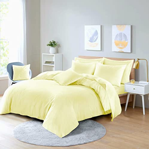 HOMES-LINEN Easy Care Poly-cotton Plain Dyed Duvet Cover Set (Lemon, King)