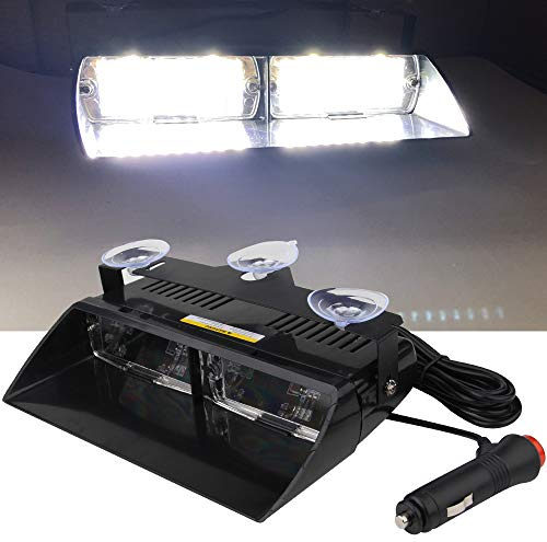yifengshun Faro di emergenza con 16 LED e ventose, 12 V, ad alta luminosità, luce stroboscopica, per camion, rimorchi, tetto interno, parabrezza, cruscotto, forze dell'ordine (bianco)