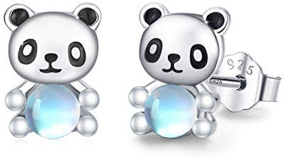 Panda Ohrringe 925 Sterling Silber Regenbogen Mondstein Ohrringe Panda Ohrstecker für Mädchen Hypoallergene Ohrringe für Kinder