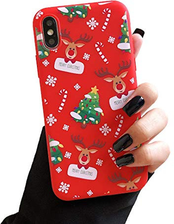 ZTOFERA TPU Case for iPhone XS, Cute Christmas Design Soft Silicone Case, Slim Lightweight Protective Bumper Cover - Red