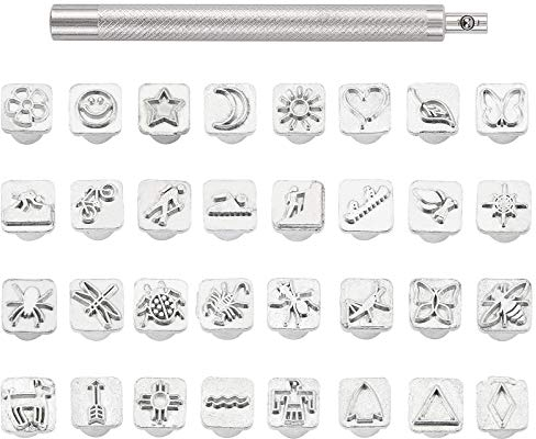 PandaHall 32 STK. Edelstahl Lederhandwerk Metall Insekt Themenstempel Stanzset Werkzeug Mit 1 STK. Griff Für Leder Bastelgürteltasche Basteln DIY Schmuck Markierung