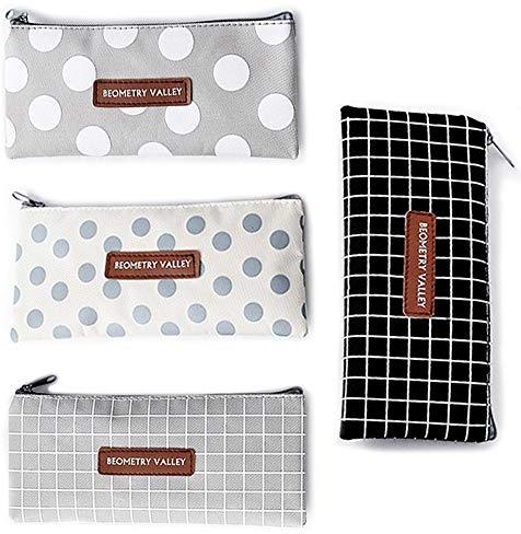 4 Stück Federtasche,Stiftemappe Stationäre Tasche Vintage Leinwand Einfache Stil Federmäppchen Bleistift Cases Kosmetiktaschen Mit Reißverschluss Für Schreibwaren Reisen (Schwarz, Grau)