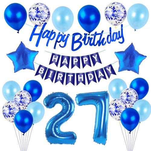 Luftballons 27 .Geburtstag Deko Mann blau Folien ballon 27 Geburtstag Deko Mann geburtstagsdeko 27 jahre geburtstag dekoration Mann, deko 27. Geburtstag Männer deko girlande 27 Geburtstag banner