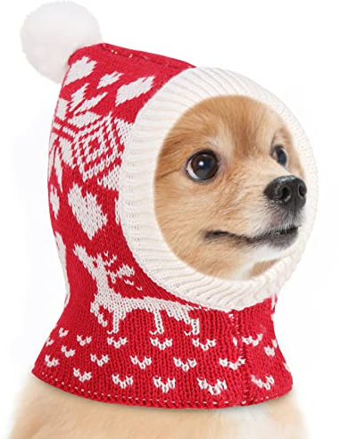Pawaboo Hundehaube Wintermütze, Haustier Weihnachtsmütze, Hund Weihnachts Wintermütze,Weihnachtsdeko-Mütze Hüte für Haustiere, Ohrenschützer Warme Kappe für Kleine Hunde, S, Weihnachtselche Rot