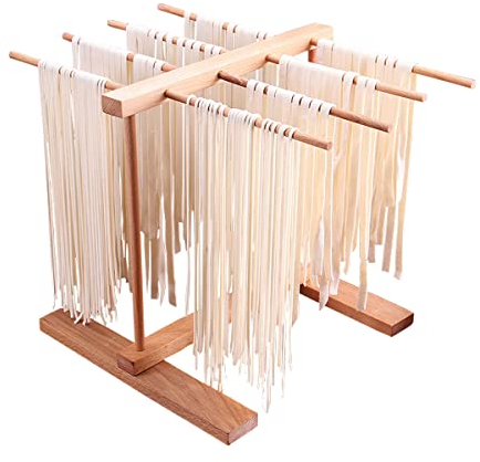 Pasta Drying Rack,15.4 X 8.7 X 11.8in Collapsible Wooden Noodle Drying Rack with 8 Bar Handles Spaghetti Hanging Dryer Rack Foldable Prevent Slipping Pasta Drying Rack Beechwood
