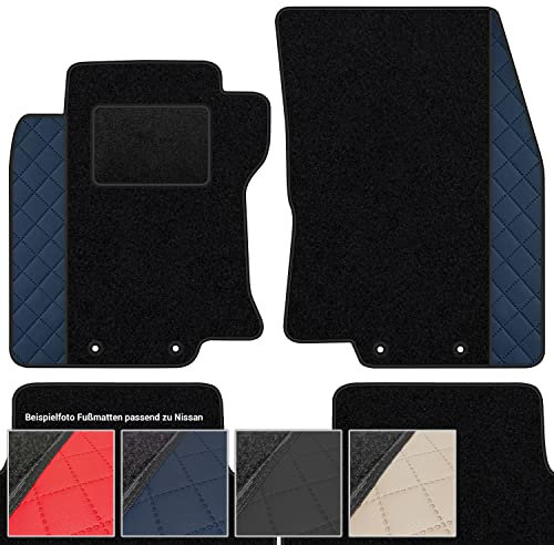 moto-MOLTICO Fußmatten Auto Velours Autoteppiche Schwarz Automatten Set 4-teilig - Auffälliges Design - passend für Nissan Micra K14 ab 2017 (Blaues Muster)