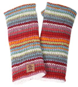 Pachamama Women Wool Hand Warmers Sherpa Fleece Lined Handknitted Multicoloured Stripe One-Size Handmade Extra Warm Fair Trade