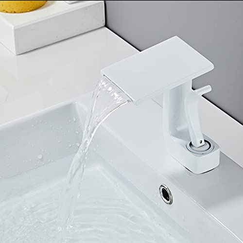 SJQKA Wasserfall Wasserhahn Bad, Waschtischarmatur Aus Erstklassigem Messing, Einhandmischer Für Bad Badezimmer Waschbecken (Weiß)