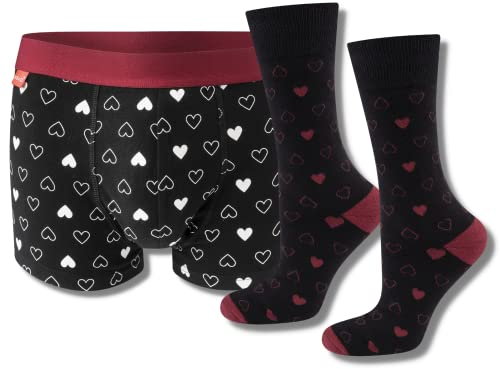 soxo Valentinstag Boxershorts Herren Und Lustige Socken Geschenke Männer Baumwolle Herzen Boxershorts L + Socken 40-45