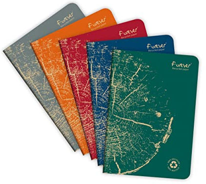 Clairefontaine 68482C - Packung mit 5 Notizheften FOREVER Premium 14,8x21cm, 90g Recycling Papier, 48 Blatt, kariert, farbig sortiert, 1 Pack