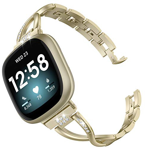 Wearlizer Compatible with Fitbit Versa 4/ Versa 3/ Sense 2/ Sense Strap for Women Dressy Metal Replacement Wristbands Bands Bling Rhinestone Bracelet Band for Fitbit Versa 4 Smartwatch