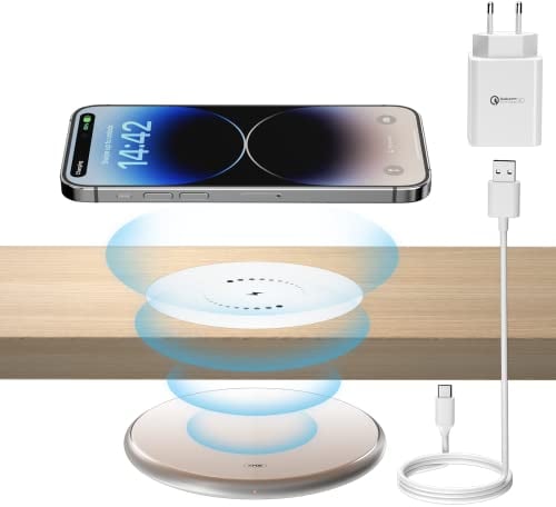 KPON Chargeur sans Fil Invisible, Chargeur Induction Encastrable sous Table 30 mm 10W Wireless Charger pour iPhone 14/12/11/Pro/Mini/Max/Xs, Samsung S23/S22/S21/S20