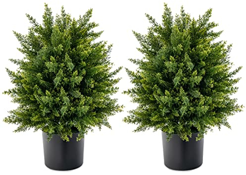 RELAX4LIFE Künstliche Pflanze Zeder 2 STK., Künstliche Zypresse 54cm, Kunstbaum mit Topf, Dekobaum für Indoor & Outdoor, Künstliche Topfpflanze für Zuhause Garten Veranda Büro