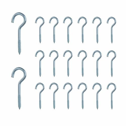 Metal Screw-in Hooks, 20 Pcs M4 x 50mm, Small Stainless Steel Cup Hooks for Hanging Plants, Outdoor or Indoor Use as Ceiling Hook, Strong Screw Hooks for Wood Home Organization