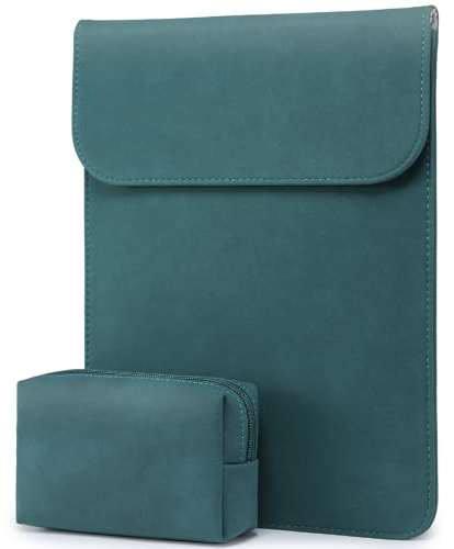 HYZUO 15 Inch Laptop Sleeve Bag for MacBook Air 15 M4 A3241 M3 M2 2025-2023, 15 Surface Laptop 7/6/5/4/3, MacBook Pro 15 2019-2016, Faux Suede Leather Case Cover with Carry Pouch, Dark Green