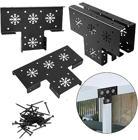 Pergola Kit, 4 Pack Wood Stand DIY Pergola Hardware 4x4 (Actual Size:3.5X3.5 Inch), Heavy Duty High Strength Steel Pergola Corner Brackets Extension 3-Way T Bracket with Screws for Post Gazebo Kit