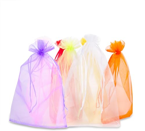 Gone Fishing 100 Stück Bunt Organzasäckchen 30x20cm Groß Organzabeutel Schmuckbeutel Organza Säckchen Bonbonsbeutel Geschenktüten Beutel für Hochzeit Weihnachten Geburtstag