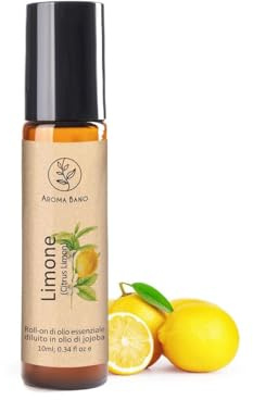 Roll On Olio Essenziale Limone 10ml con Olio di Jojoba – 100% Naturale Pronto all’Uso – Oli Essenziali Naturali per Aromaterapia, Energia, Relax e Benessere – Profumo Agrumato Rinfrescante