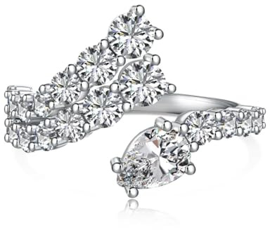 Fibonacci's Cocktailring aus 925er Sterlingsilber und kubischem Zirkonia mehrlagiger offener Statement Ring, größenverstellbar, mit luxuriöser Geschenkverpackung