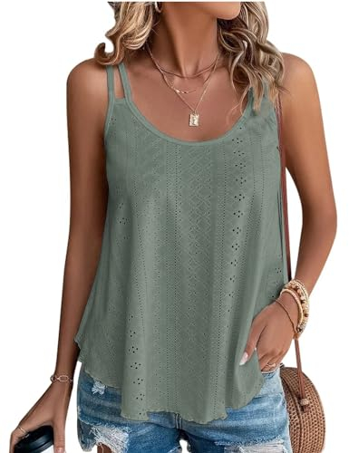 Damen Tanktops Ist Bügelfrei Träger Tops Ärmellose Blusentop Graugrün XL