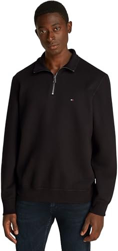 Tommy Hilfiger Herren Sweatshirt mit Reißverschluss Essential Fleece 1/4 Zip Mock-Rollkragen, Schwarz (Black), XXL