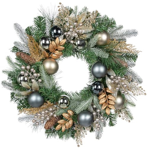Hollyone 24 Christmas Wreath, Artificial, Neutral, Round, Christmas Occasion