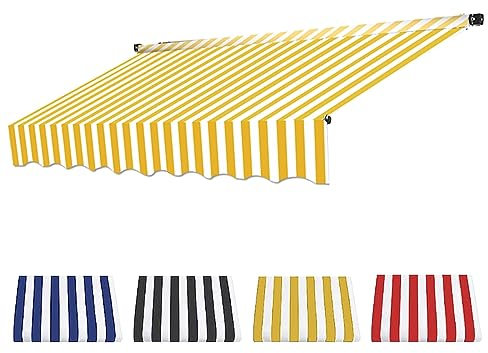 Manuelle Markisen-Ersatzstoff, einziehbar, für den Außenbereich, Gartenmarkise, Ersatzstoff, Sonnenschutz, Unterstand für Hof, Deck, Balkon, Gelb + Weiß, 2,5 m