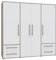 FORTE Jupiter Schrank 200 210, Kleiderschrank, Drehtürenschrank, 4-türig, mit 4 Schubladen und Einlegeböden, Weiß mit Holz Dekor: Sonoma Eiche, 206 cm breit x 59 cm tief x 200 cm hoch